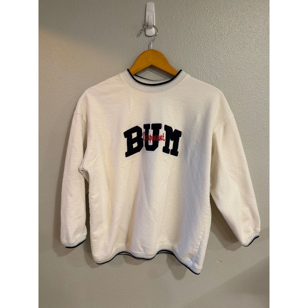 B.U.M. Equipment Sweatshirt Unisex S/M Cream Navy Vintage‎ Embroidered Logo